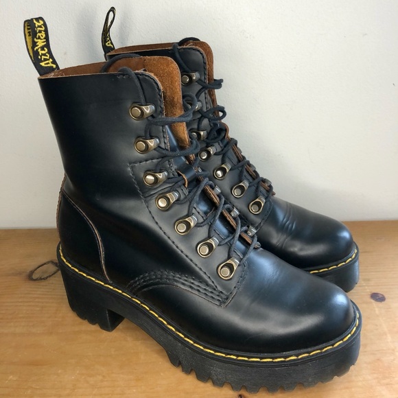 Dr. Martens Shoes - Dr. Martens Leona Vintage Smooth Leather Heeled Boots Black Size 6